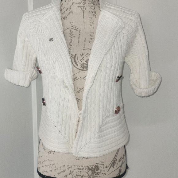 Gucci Cream Chunky Rib Knit Overlap Detail Cardigan S - Picture 9 of 12
